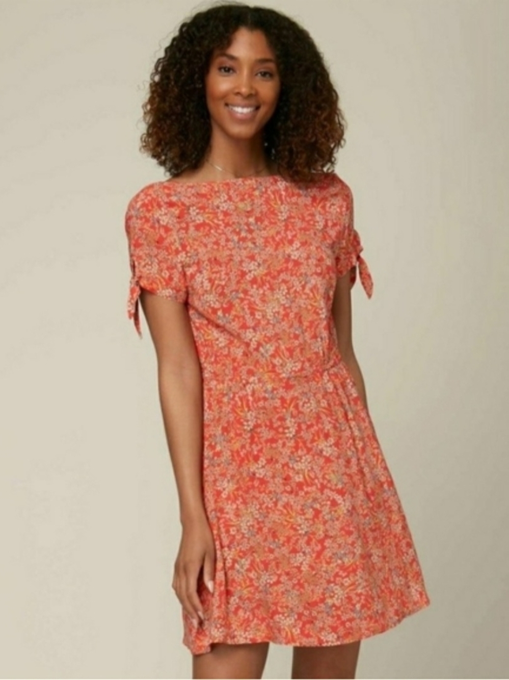 O'Neill Juniors' Luciana Coral Floral Tie-Detail Sleeve Mini Dress M - Picture 10 of 11